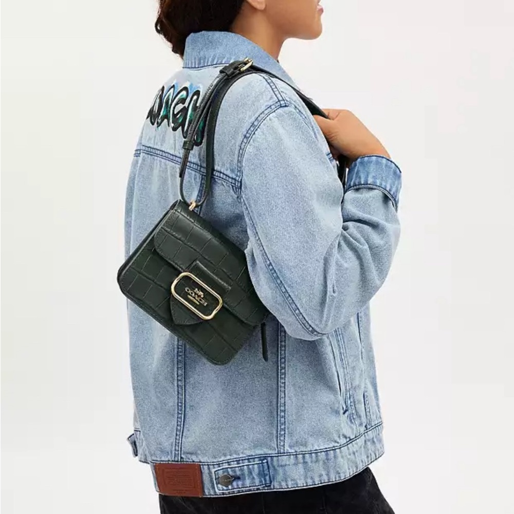COACH ‘Morgan’ Square Crossbody Bag. Fab croc print Deep Green leather. 🤩 - Picture 5 of 7